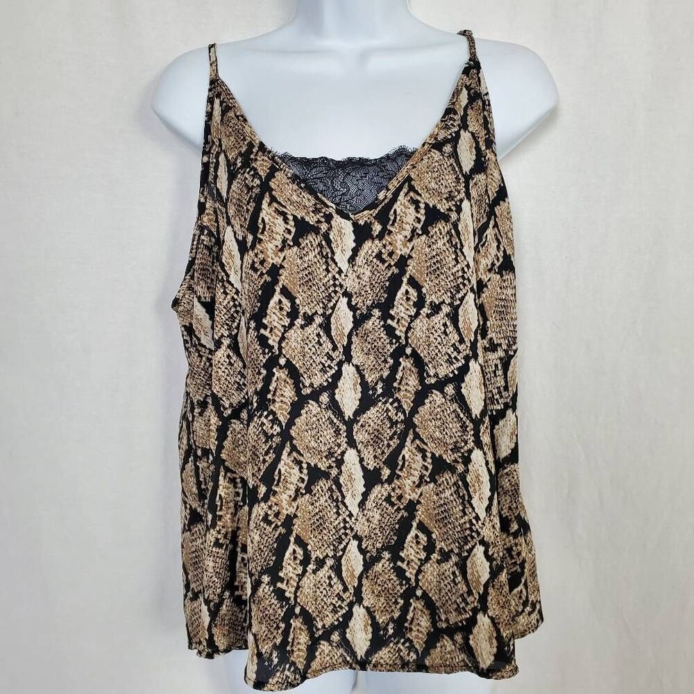 Collection 526 Women’s Snake Print Lace Trim Cami Tank Top Large